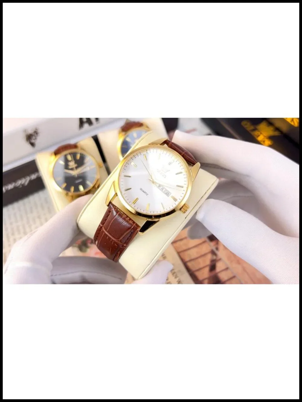 Men's Leather Watch Dress Casual Day Date Quartz Wristwatch